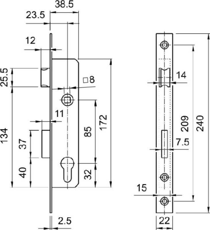 EUROELZETT G570A62820 ZÁRTEST PORTÁL 40mm VÁLTÓS CIL.25/90/22/8 RETESZ NYELVVEL  AJTÓZÁR